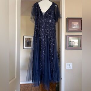 Chic Midnight Blue Dress with Leaf Detail